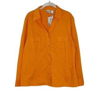 Chico’s Women’s Orange Collared Cotton Blend Button Down Stretch Top Sz 3 XL